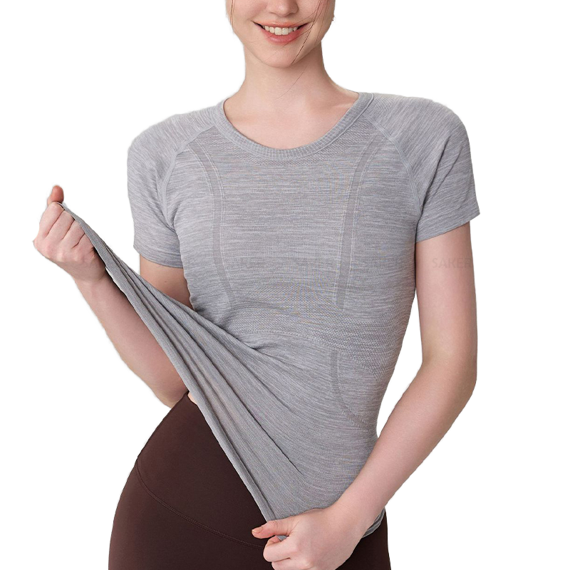 Breathable Women Regular Fit Yoga Workout Top Pilates Running Fitness Stretchy Quick Dry Summer Round Neck Tee Tops