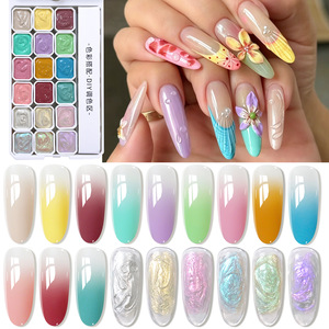 Gel de uñas efecto pudín de 18 cuadrículas sin necesidad de limpiar, gel espeso de alta pigmentación efecto ojo de gato Aurora para mezclar y crear degradados, venta al por mayor. - Product Image 1