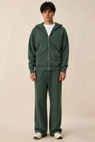 Setelan Olahraga Pria Hijau Dua Potong, Hoodie Sweatshirt Zip-Up Oversize 100% Katun dan Celana Jogger, Desain OEM Custom untuk Kegunaan Sehari-hari