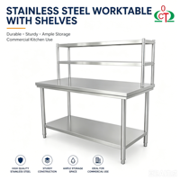 Table de travail en acier inoxydable 201/304 pour cuisine commerciale, vente en gros d'usine, avec étagère, certification CE, pour hôtel et restaurant