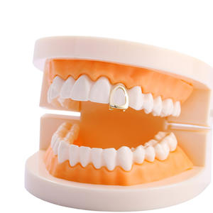 BESG104 <span class=keywords><strong>Grillz</strong></span> Europei e Americani, Copri-Denti in Rame, Hip-Hop, Forma Geometrica Cava Dorata, Accessori per Costumi di Halloween - Product Image 2