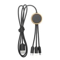 Cable cargador 3 en 1 con logotipo LED respetuoso con el medio ambiente personalizado, luz de bambú, de madera, para teléfono móvil, 1/2/1