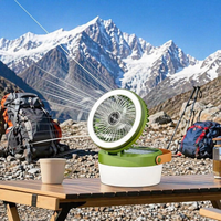Ventilateur solaire de camping avec lanterne LED, ventilateur-lampe portable rechargeable 4-en-1 avec sangle de suspension, pour camping, pique-nique, pêche