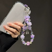 Pulsera con dije de lazo de cristal de colores dulces para cadena de colgante de teléfono móvil, venta al por mayor, dije brillante para teléfono móvil