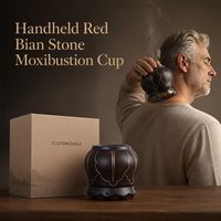 Pot de Moxibustion en Pierre Rouge Bian Sculptée Lotus, Personnalisé, Vente en Gros, Anti-brûlure, en Acier, Pot Gua Sha pour Massage à Domicile, Spa, Relaxation Corporelle, Classe I CE