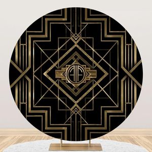 Toile de fond ronde thème <span class=keywords><strong>Gatsby</strong></span> Années 20 Roaring Vintage Or Fond noir Décoration de fête Élastique Spandex en stock - Product Image 2