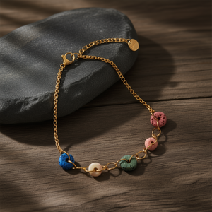 Fashion <b>Beaded</b> <b>Bracelet</b> PVD <b>Gold</b> Plated 316L Stainless Steel Sustainable Resistant Multi Color Stone Chain Link Jewelry - Product Image 3