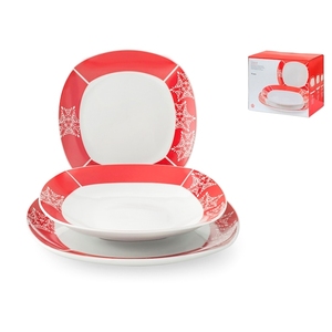 Service de table Grace 18 pièces, vaisselle en porcelaine décorée, forme carrée - Product Image 1