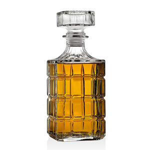 Decantador de licor de whisky de ron hecho a mano patrón clásico a cuadros cristal transparente personalizable para hoteles bares entusiastas del vino - Product Image 2