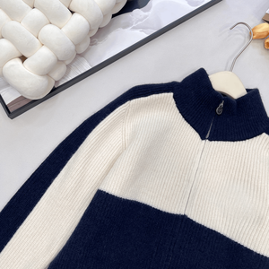 Cárdigan de punto con cremallera completa y cuello alto para mujer, suéter acanalado de manga larga, ropa informal para otoño e invierno - Product Image 3