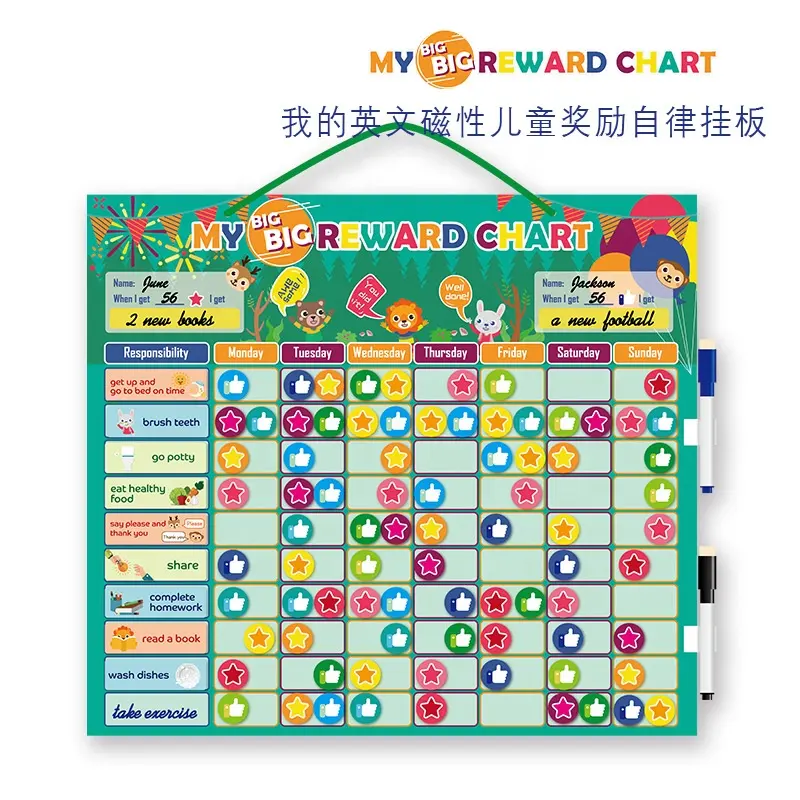 Hot Selling Custom Design Dry Erase Magnetic Reward Chart Chalkboard for 2 Children