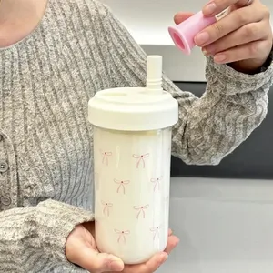 Botella de Agua Reutilizable de 500/700 ml con Pajita y Lazo Rosa, Linda Botella para Café, Té con Leche, Burbujas, para Uso Escolar, al Aire Libre, para Adultos, Modelo T0S6 - Product Image 5