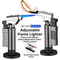 Briquet torche à flamme réglable à deux modes, jet et flamme ouverte normale, rechargeable au gaz, pour barbecue, cuisson, pâtisserie, camping