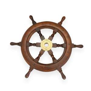 Roue de bateau décorative de 12 pouces en bois et laiton, légère, polyvalente, design nautique pour montage mural, bureau, maison, décoration - Product Image 1