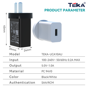 <span class=keywords><strong>Chargeur</strong></span> mural 5W 5V1A 1xUSB certifié SAA RCM avec protection contre les surtensions, les surintensités et les courts-circuits pour caméra, système de sécurité domestique, montre connectée - Product Image 5