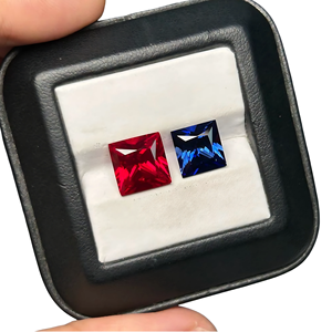 Lab Grown Ruby Blue Sapphire Square Princess cut Flame Fusion Piedra preciosa facetada Sintética 4MM a 20 MM Piedra preciosa suelta certificada - Product Image 2