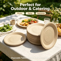 Assiettes jetables en fibre de bambou ECO 6 7 9 10 pouces, 100 % compostables, compatibles micro-ondes, pour camping, fêtes et cantines