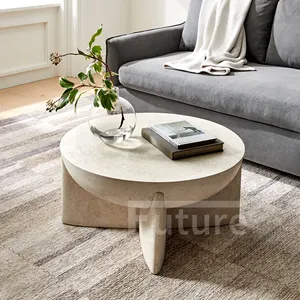 New Arrival Living Room Furniture Beige Travertine Round Coffee Table marble table coffee