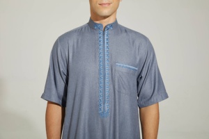 Hombres Thobe manga corta islámica Thobe estilo marroquí Jubbah Kaftan Ramadan Eid bata de oración árabe poliéster antiarrugas - Product Image 4