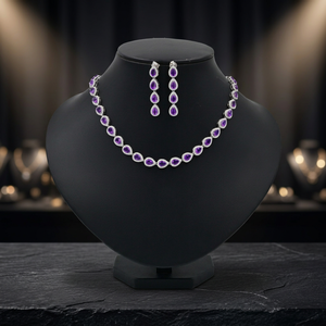 Collar de tenis Varda de amatista púrpura natural en forma de pera de 6x4mm, 16 pulgadas, 25 gramos, con par de pendientes de plata de ley 925, joyería elegante - Product Image 6