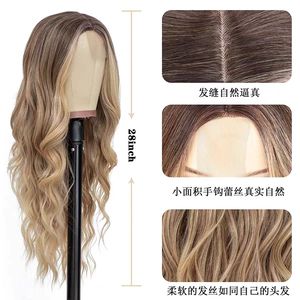 <b>Wig</b> for European and American Women Front Lace <b>Wig</b> Center Piece Small Lace Cross Dyed Long I Curly Hair Synthetic Headband - Product Image 4