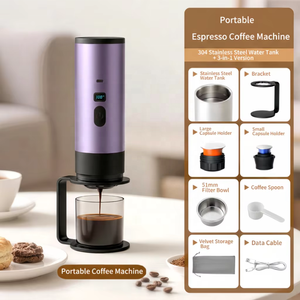 Machine à expresso portable <span class=keywords><strong>rechargeable</strong></span> Kingze 15 bars, cafetière sans fil 3-en-1 compatible capsules et café moulu, idéale pour les voyages et le camping - Product Image 4