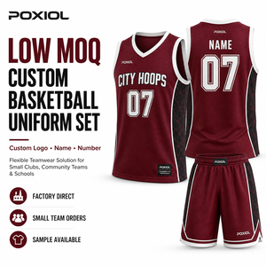 Ensemble d'uniformes de basketball personnalisés à faible MOQ, maillots et shorts par sublimation, tenues d'équipe personnalisées pour les petits clubs, les équipes communautaires et les écoles - Product Image 1
