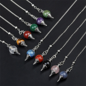 Cuenta de cuarzo de esfera de piedras preciosas de péndulo de acero inoxidable de cristal para radiestesia Reiki curación adivinación con encantadores - Product Image 6