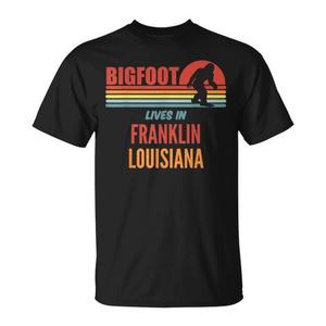 Camiseta Bigfoot Lives In Franklin Louisiana, diseño retro, unisex, cuello redondo, manga corta, promocional para adultos - Product Image 1