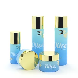 Wholesale Custom Cosmetic Packaging Suppliers Empty Glass Oil Lotion Pump Bottle and Face Cream Jars Set With Gold Cap