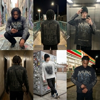 T-shirts graphiques gothiques à col rond et manches régulières, coupe oversize, imprimé métallique délavé, style grunge streetwear, collection automne, marque privée