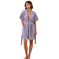 Peignoir court en coton jacquard éponge, col châle, style kimono, pour spa et plage, avec poches, logo personnalisé, pour l'été