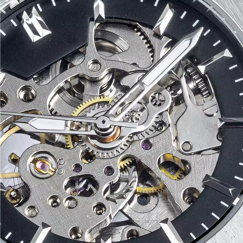 skeleton automatic watch for men leather strap