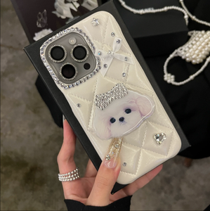 Funda de lujo con estilo con purpurina de diamantes para iPhone 15 Pro Max 16 12 13 15 Cute Puppy Dog Grip <span class=keywords><strong>Tok</strong></span> Stand Holder Trending Phone Cover - Product Image 5