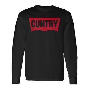 T-shirt à manches longues Cuntry, noir, logo rouge, style country western - Product Image 1