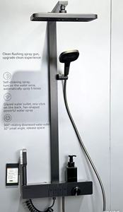 Ensemble de douche thermostatique LED <span class=keywords><strong>noir</strong></span> avec barre coulissante en acier inoxydable, jets de pluie et de main, finition mate et polie, style moderne pour hôtel - Product Image 5