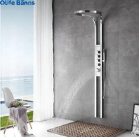Olife Banos Zwart Zilver Multifunctionele Regenval Piano Sleutel Warm En Koude Sprinkler Massage Douchekop Sets Systeempaneel