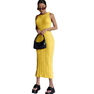 Abito lungo aderente senza maniche da <span class=keywords><strong>donna</strong></span> girocollo e aderente a tinta unita primavera estate maglieria a <span class=keywords><strong>maglia</strong></span> abiti lunghi in <span class=keywords><strong>maglia</strong></span> - Product Image 1