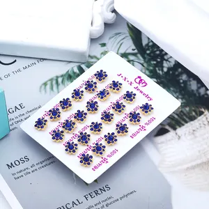 Plated Earrings Sets Zircon Earrings Factory Wholesale Gold for Women 2021 Cheap High Quality Blue Brass CLASSIC Flower 12 Pairs