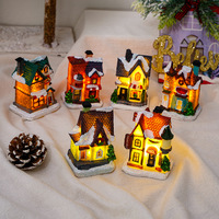 Aldea Navideña en Miniatura con Luces LED, Edificios de Resina Cubiertos de Nieve, Iglesia, Cabaña, Comedor, Decoración Navideña para Mesa