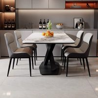 Ensemble Table à Manger Marbre Acier Inoxydable Simple Moderne Meuble Maison Minimaliste Gain de Place Métal Doré Acier Stable