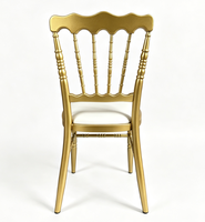 Chaise Chiavari en métal doré avec coussin fixe, chaise pour événements et banquets de mariage, chaise Napoléon empilable en fer pour location hôtelière et événementielle