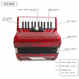Offre Spéciale – Accordéon OEM à 26 touches et 48 basses en bois, pour étudiants, portable, avec sac de transport, choix de couleurs rouge/bleu - Product Image 1