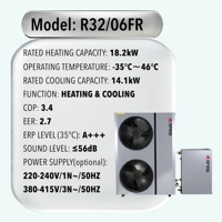 Bomba de Calor Split R32/06FR/18.2kW con Inversor DC, Aire Acondicionado, Calefacción y Refrigeración DHW, A+++ EVI, Bajo Nivel de Ruido -35 ° C 220V 380V CE CB WiFi América
