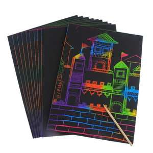 Lot de carnets de croquis DIY colorés à gratter effet arc-en-ciel, reliés en spirale, avec pochoirs graffiti, pour cadeaux - Product Image 3