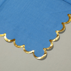 <b>Disposable</b> Paper Napkins Dark Blue Gold Foil Trim 250mm Square For Birthday Parties Wholesale - Product Image 1