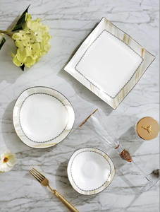 Premium 50-Piece Eco-Friendly Bone China Coupe <b>Dinnerware</b> Set Gold Trim Europe Style Utensils Kit for Hotels Restaurants Fine - Product Image 2