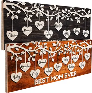Names for Mothers Day Gifts - 4 Colors 7x18in Customized Wood Signs Decor for Best Mom Ever Mother Gifts