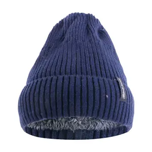 Gorro holgado con logotipo personalizado al por mayor, gorros de invierno geniales, gorros Tejidos cálidos con forro de felpa, medias gruesas, gorro acrílico para hombres y mujeres