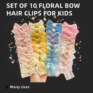 BOBO DP333 Set 10 Jepit Rambut Pita Bunga untuk Anak Gaya Eropa & Amerika Kain Warna Permen Pita 3T+ Jepit Rambut Bayi Perempuan - Product Image 2